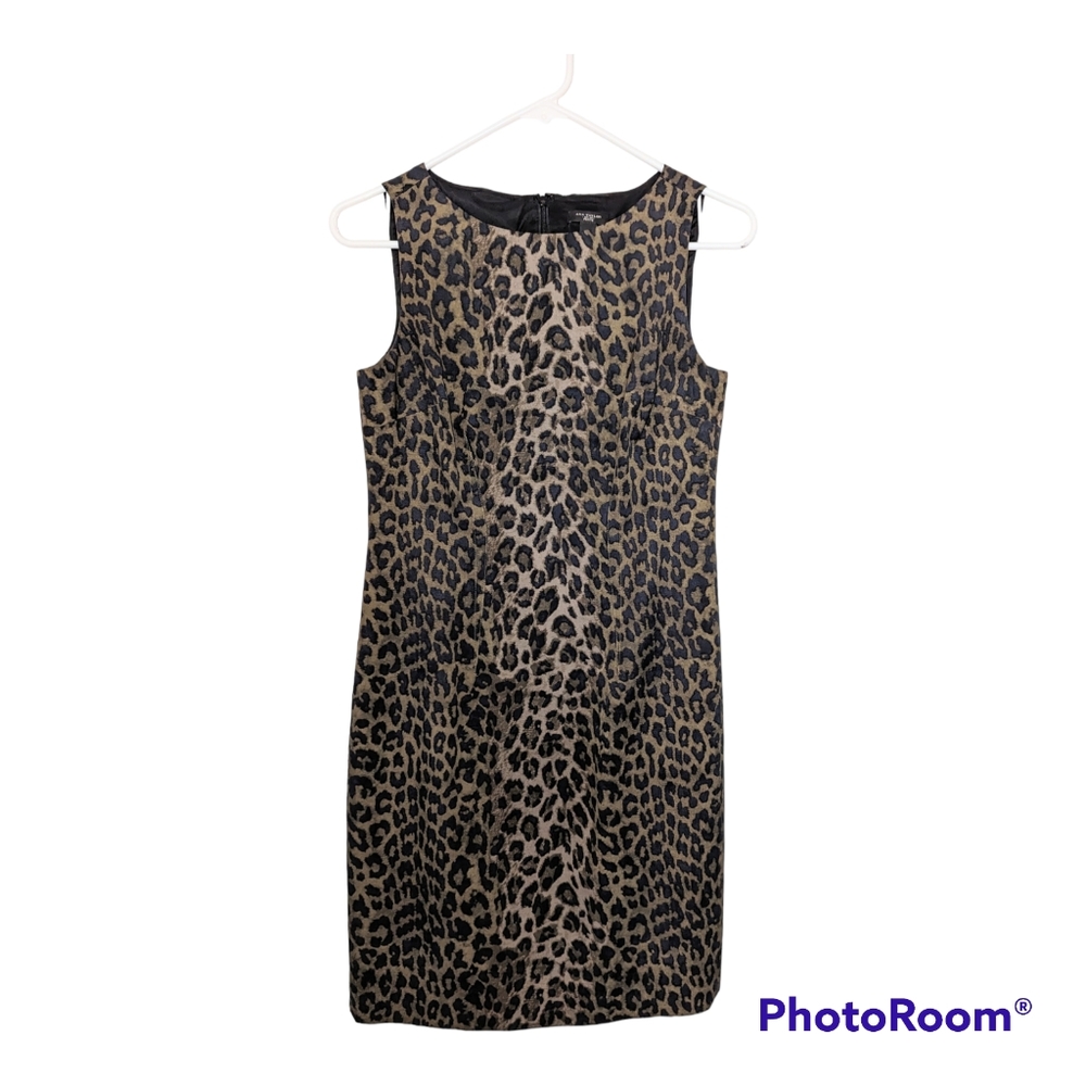 Ann Taylor Petites olive green and black leopard print sheath 4P